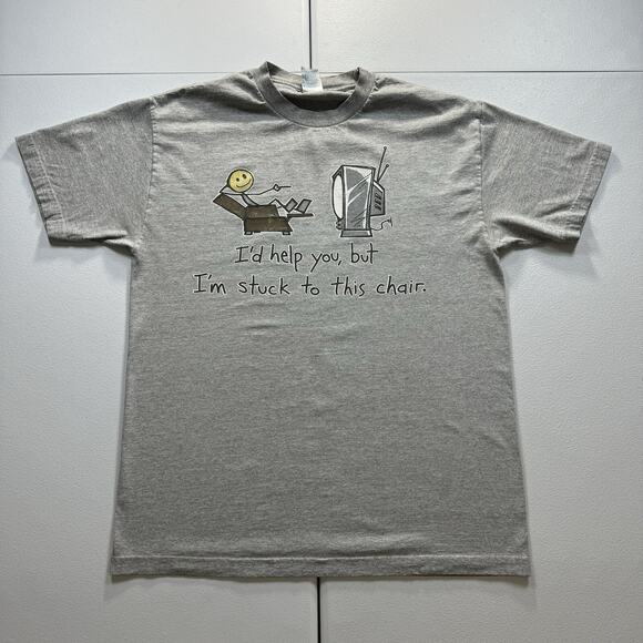 Vintage I’d Help You But I’m Stuck To‎ This Chair T-Shirt Men’s L Gray Humor Y2K - Picture 2 of 6